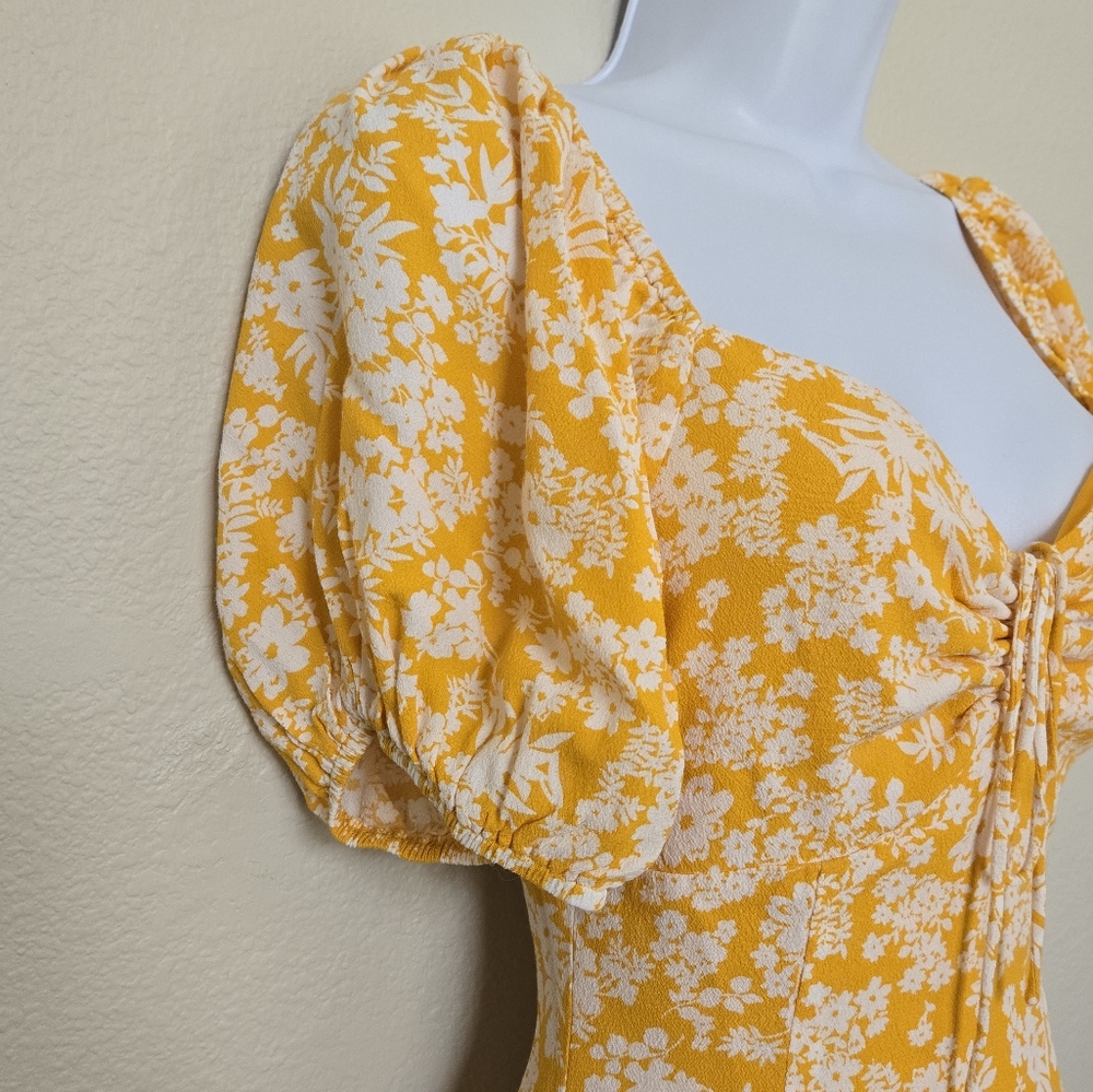 Sabo Floral Yellow Milkmaid Puff Sleeves Mini Dress size XS - Picture 8 of 12